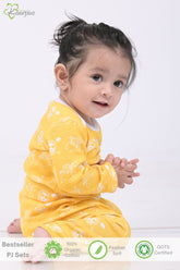 Kaarpsas organic cotton 2 piece baby PJ set with mighty sun - Yellow